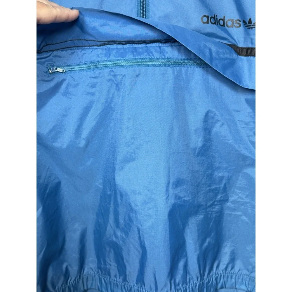 Vintage 80s Adidas Originals Windbreaker Jacket Trefoil M Blue Packable Hooded